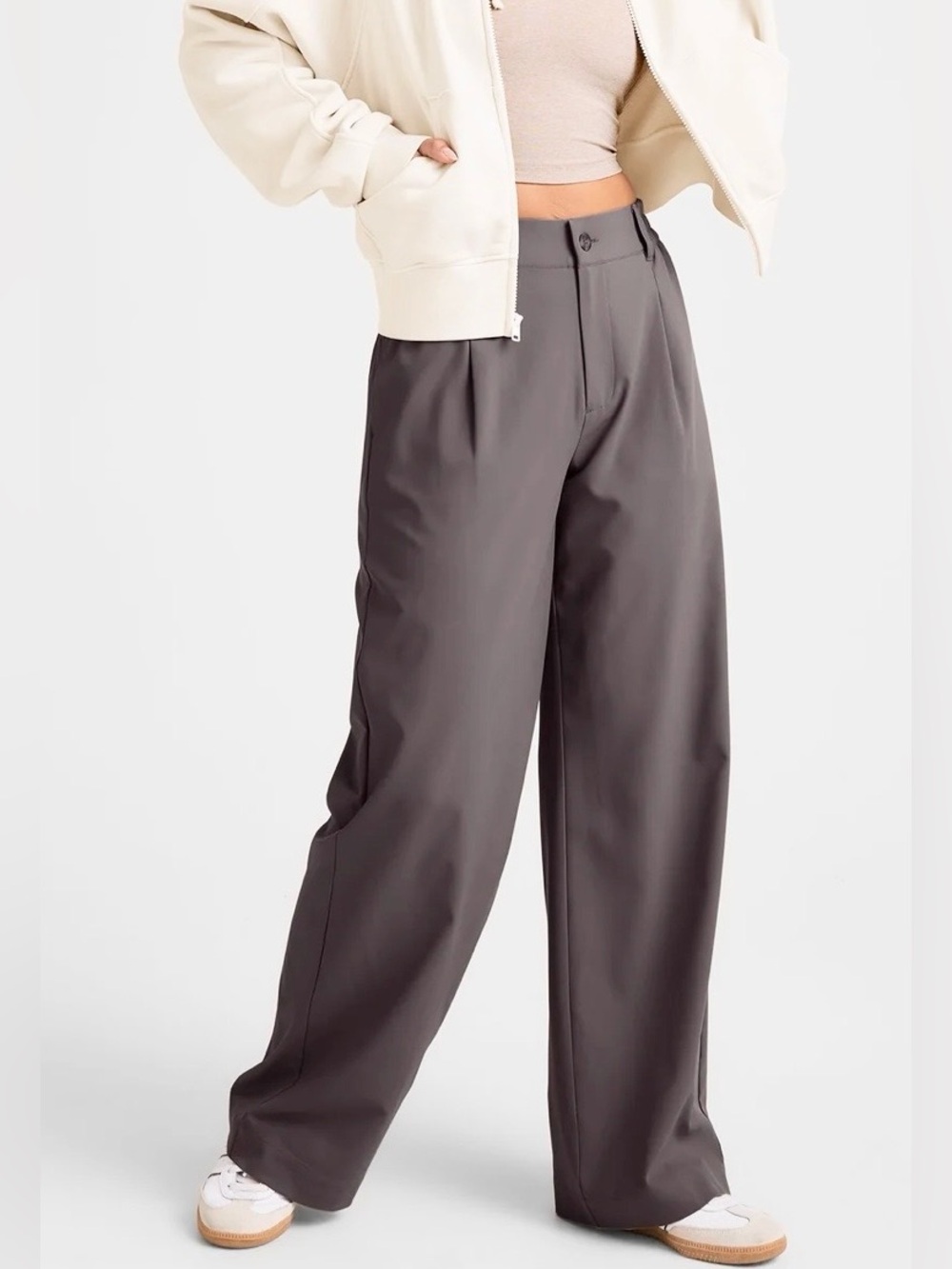 Beyond Yoga Status Wide Leg Trouser, Gray, Women’s Medium Short Length